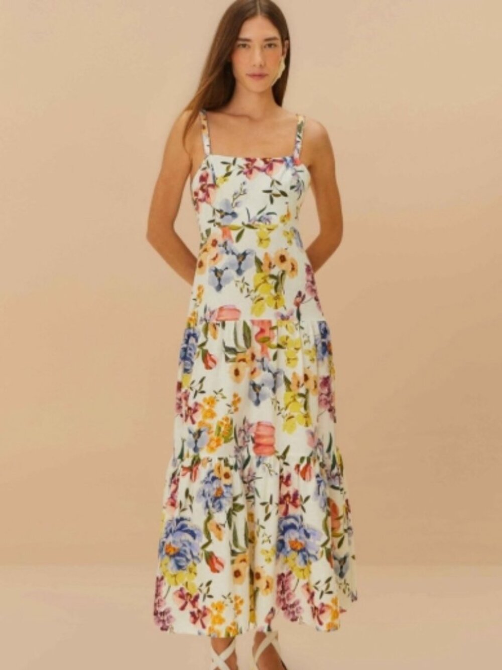 NWT Farm Rio Greek Garden Sleeveless White Floral Maxi Dress Size Medium